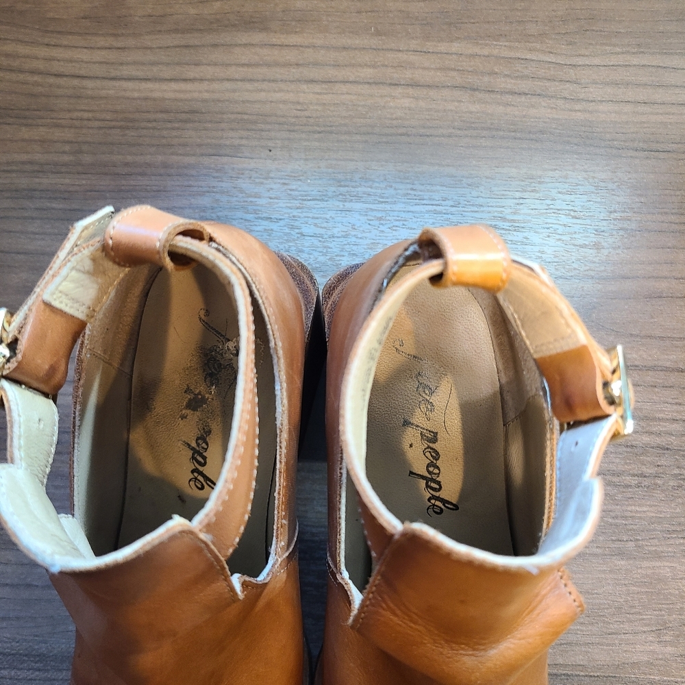 FREE PEOPLE Brady Buckle Shoe Booties Cognac Size 8 EU 38 - Picture 5 of 9